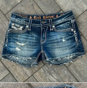 Rock Revival Octavia Denim Shorts Women 27 Mid Rise Embellished Distressed